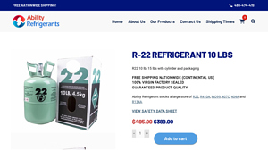 Ability Refrigerants - R-22 Refrigerant 10 lbs