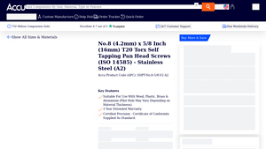 Accu - No.8 T20 Torx Self Tapping Screws
