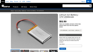 Adafruit - Lithium Ion Battery 3.7V 2000mAh
