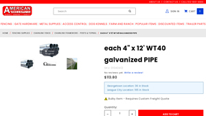 A-Fence - 4 x 12' WT40 Galvanized Pipe