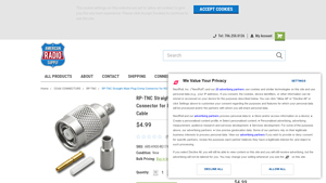 American Radio Supply - RP-TNC Straight Male Plug Crimp Connector