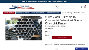 Americas Fence Store - 2-1/2 x .095 x 12'6 CR20 Commercial Galvanized Pipe