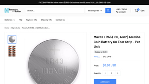 Maxell - LR43 Alkaline Coin Battery