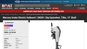 Mercury - Avator 5hp Electric Outboard