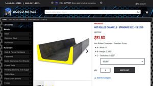 Bobco Metal - Hot Rolled Channels C8 X 11.5