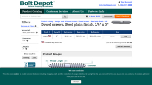Bolt Depot - Dowel Screws 1/4 x 3