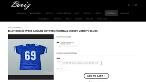 Boriz Custom Sports Jerseys - Billy Bob 69 West Canaan Coyotes Football Jersey