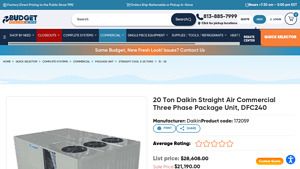 Daikin - 20 Ton Straight Air Commercial Package Unit