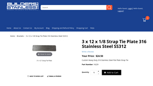 Builders Stainless - 3 x 12 x 1/8 Strap Tie Plate