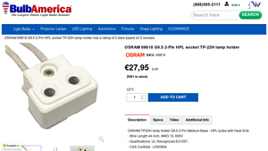 OSRAM - G9.5 2-Pin HPL Socket Lamp Holder