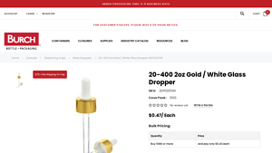 Burch Bottle - 20-400 2 oz Gold/White Glass Dropper