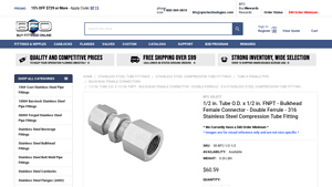 Buy Fittings Online - Bulkhead Female Connector 1/2 x 1/2 316 Stainless Steel