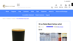 Calc Candle Supply - 10 oz Matte Black Cali Jar