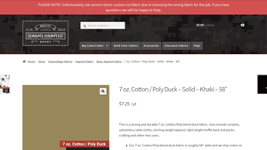 Camouflage Fabric Depot - 7 oz. Cotton/Poly Duck - Khaki