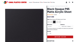 Canal Plastic - Black Opaque P95 Matte Acrylic Plexiglass Sheet