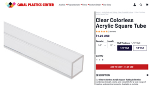 Canal Plastic - Clear Colorless Acrylic Square Tube