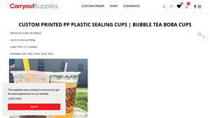 Carry Out Supplies - Custom Printed Boba Cups