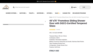 Casa Inc - 48x76 Frameless Sliding Shower Door