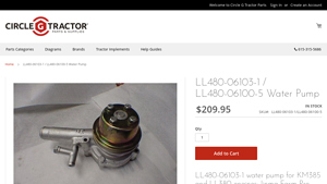 Circle G Tractor Parts - LL480 Water Pump