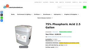 Custom Hydro Nutrients - 75% Phosphoric Acid 2.5 Gallon