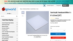 Display Wholesale - Cast Acrylic Translucent White 4' x 8' x 3.0 mm