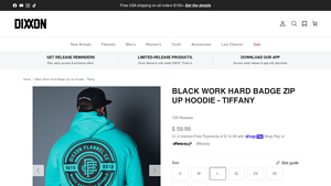 Dixxon - Men's Black Work Hard Badge Zip Up Hoodie