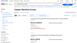 eBay - Key Product Details for Copper Machine Screws