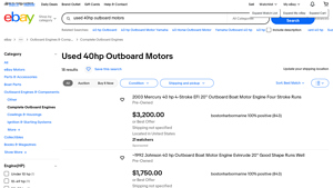 Used 40hp Outboard Motors - Evinrude, Honda, Johnson, Mercury, Nissan, Unbranded, Yamaha
