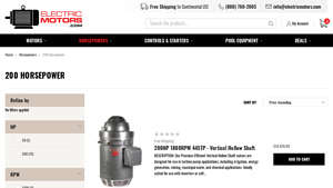 Electric Motors - 200HP Vertical Hollow Shaft