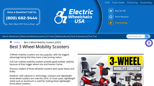 Electric Wheelchairs USA - Full-Size 3-Wheel Mobility Scooters