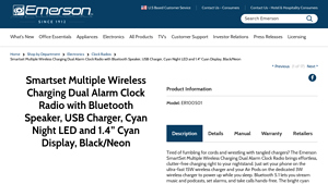 Emerson - Smartset Wireless Charging Dual Alarm Clock Radio