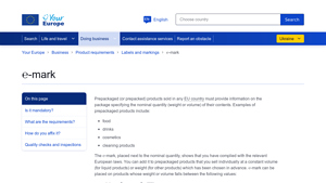 EU e-Mark - Prepackaged Product Compliance
