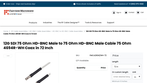 Fairview Microwave - 12G SDI 75 Ohm HD-BNC Male Cable