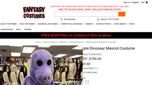 Fantasy Costumes - Purple Dinosaur Mascot Costume