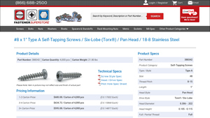 Fastener Superstore - Type A Pan Head Screws #8 1 inch