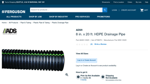Ferguson - ADS® 8 in. x 20 ft. HDPE Drainage Pipe
