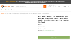 Ferrules Direct - PVC316-79300 12 Standard PVC Coated Stainless Steel Cable Ties