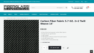 Fiberglass Warehouse - Carbon Fiber Fabric 5.7 oz 2x2 Twill Weave