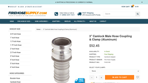 Fire Hose Supply - 3 Camlock Male Hose Coupling & Clamp