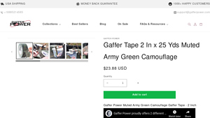 Gaffer Power - Gaffer Tape 2 In x 25 Yds Muted Army Green Camouflage