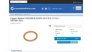 FISCHER & PLATH - 14 X 18 X 1.5 CU Copper Washer
