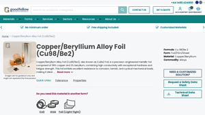 Goodfellow - Copper-Beryllium Alloy Foil