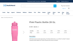 Health Merch - Pink Plastic Bottle 28 Oz.