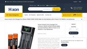 Hixon Power - Smart LCD Charger with 2 Pack 18650 Batteries