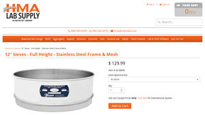 HMA Lab Supply - 12 Inch Sieve - 3-1/4 Full Height
