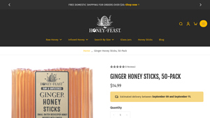 Honey Feast - Ginger Honey Sticks, 50-Pack