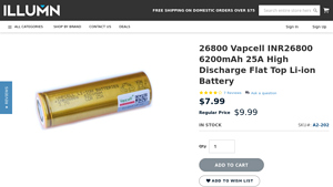 Vapcell - 26800 6200mAh Li-ion Battery