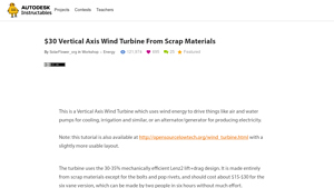 Instructables - $30 Vertical Axis Wind Turbine