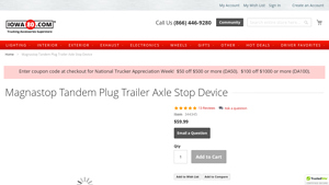 Iowa80 - Magnastop Tandem Plug Trailer Axle Stop Device