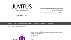 Juvitus - Purple Plastic PET Boston Round Bottle with Gold Lotion Pump